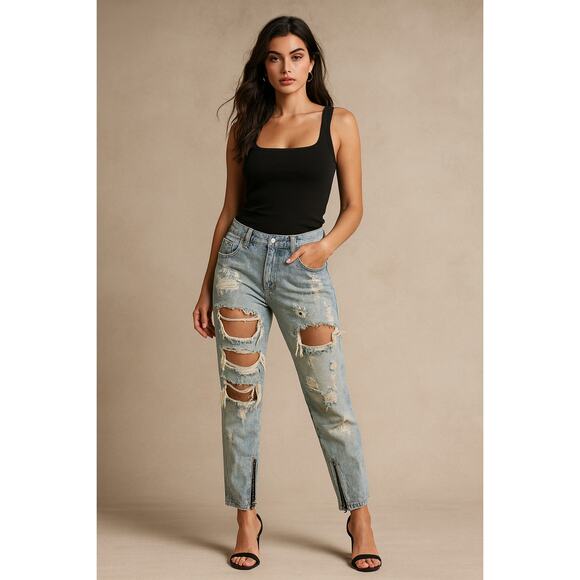 One Teaspoon Freebird Trashed Skinny Jeans Size 26 Zip Hem - Picture 1 of 5